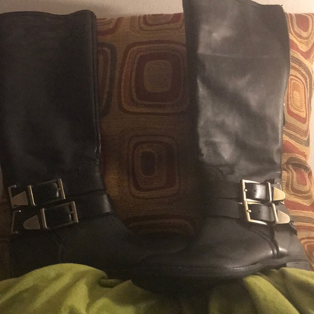 Tall  Leather black knee boots  women